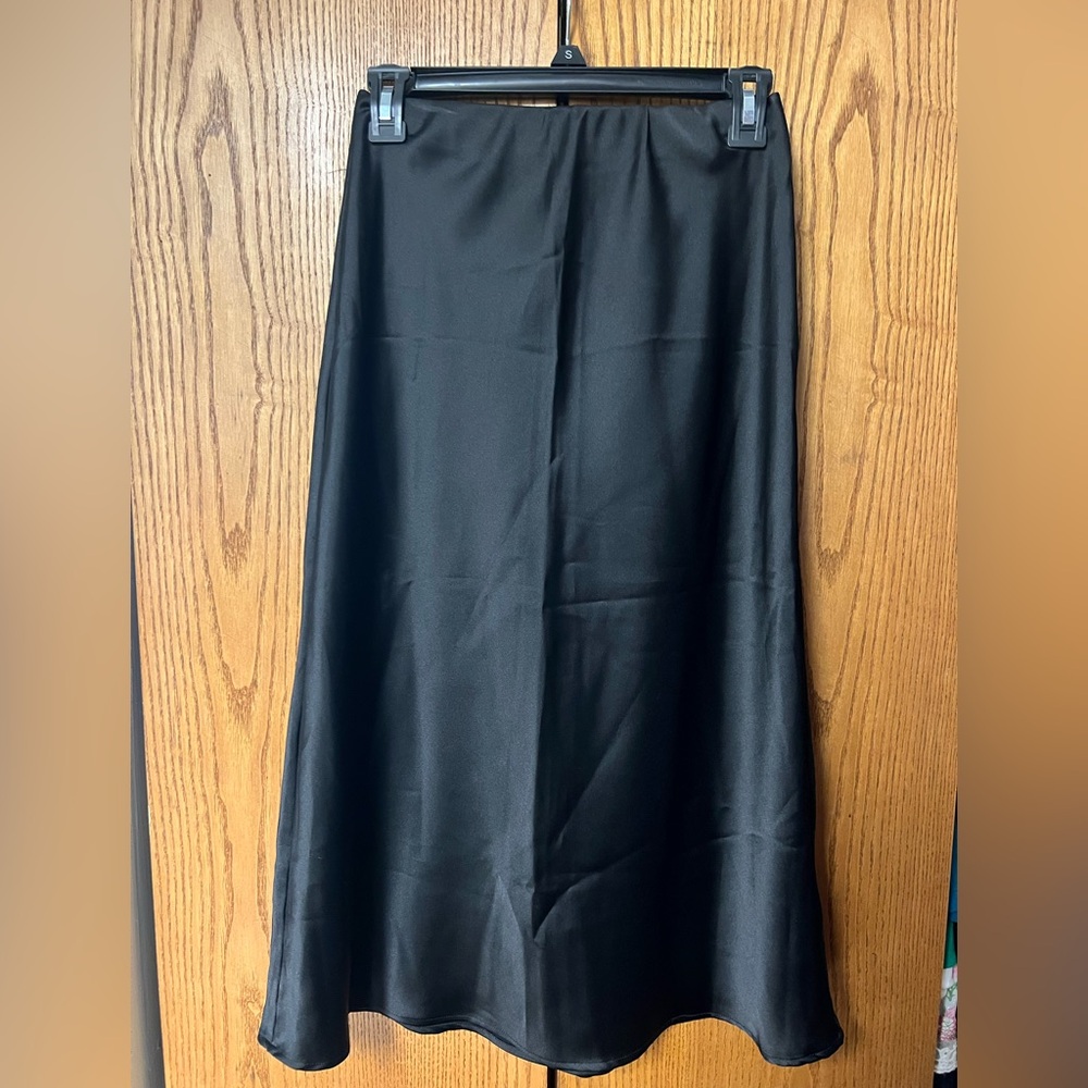Satin Black Midi Skirt